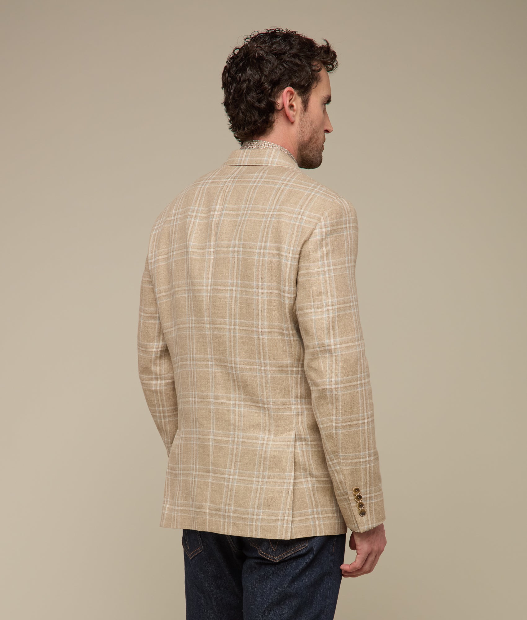 Lucchese Sport Coat :: Beige/Light Blue Plaid - Image 9