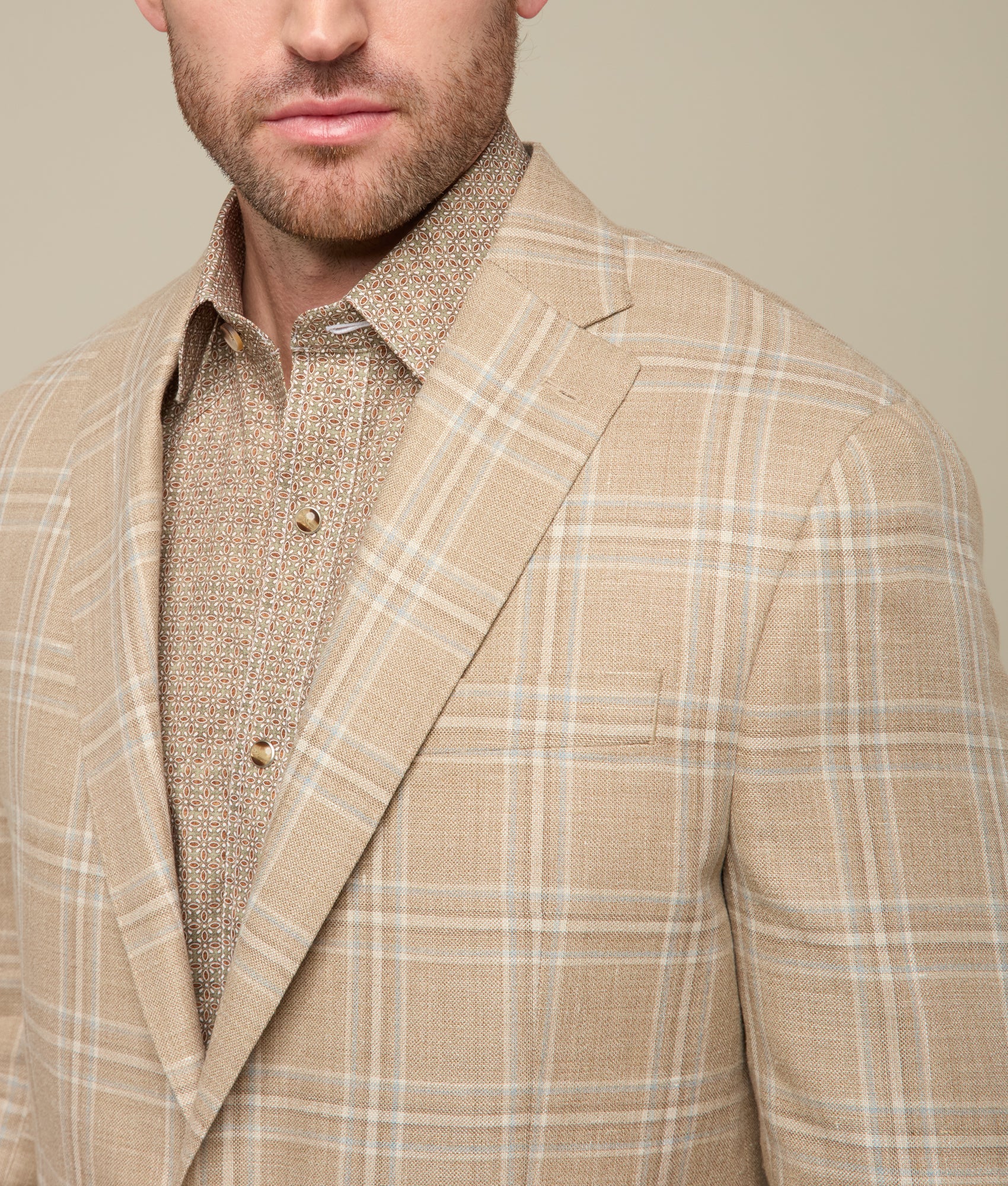 Lucchese Sport Coat :: Beige/Light Blue Plaid - Image 5