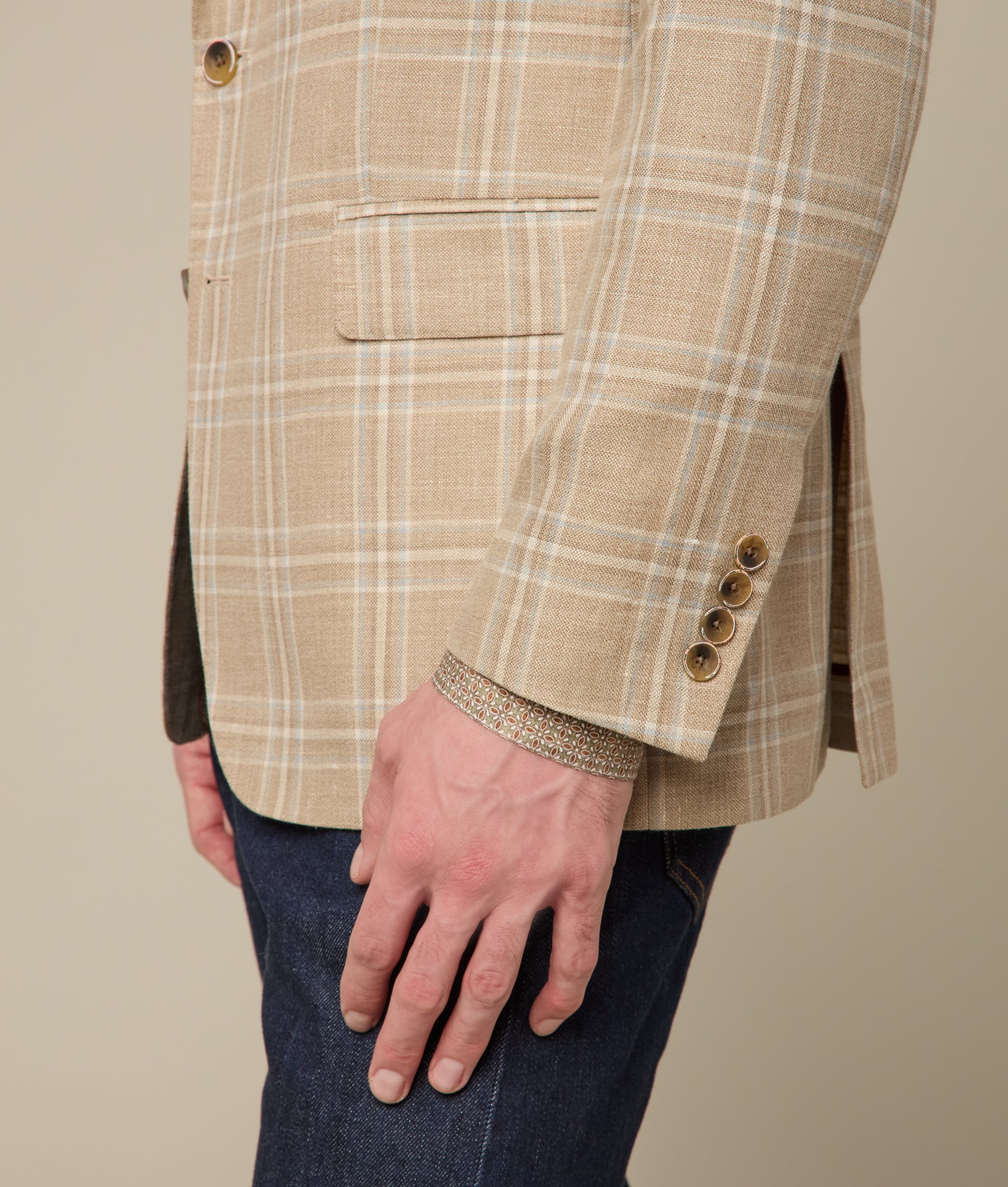 Lucchese Sport Coat :: Beige/Light Blue Plaid - Image 8