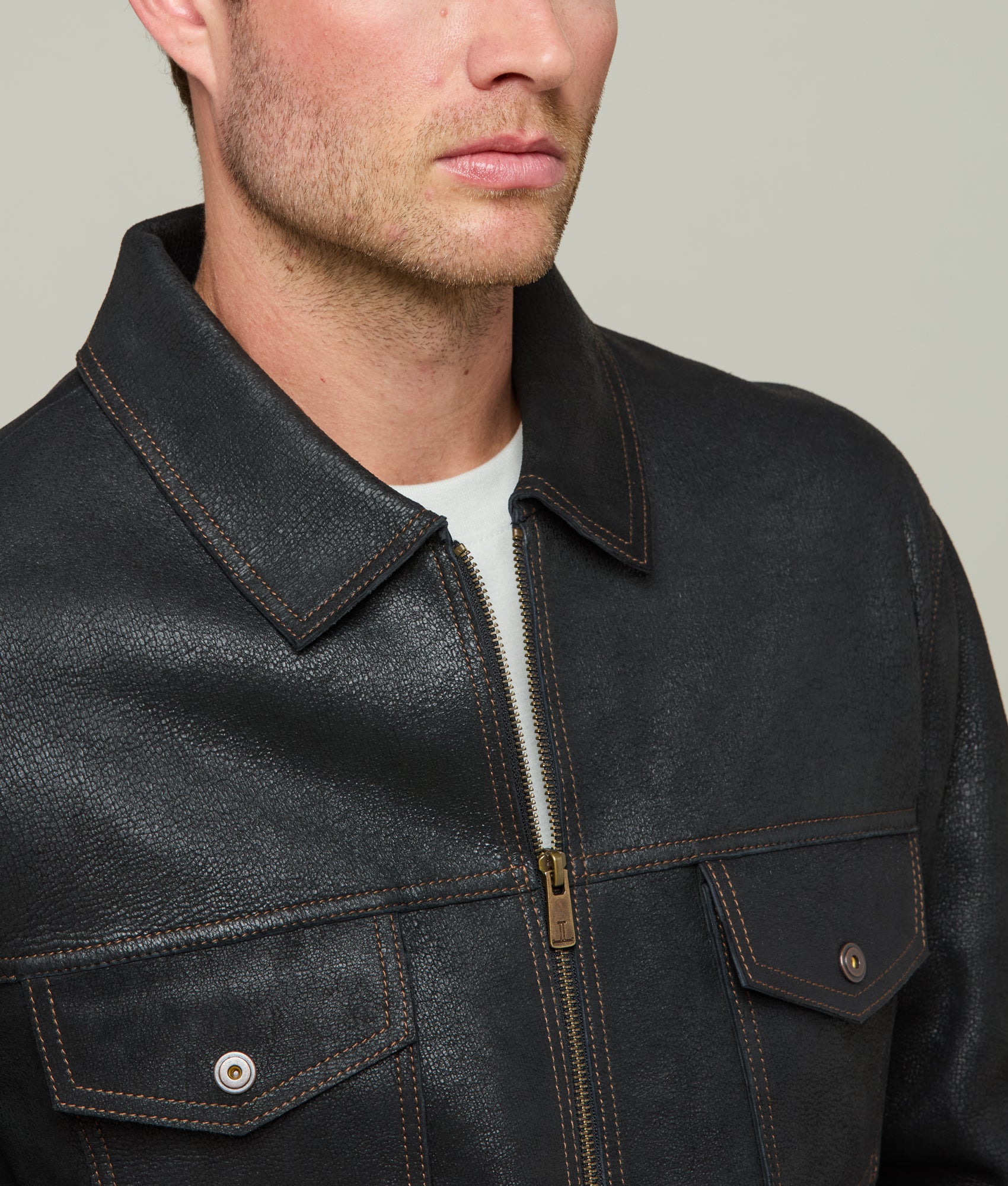 Leather Trucker Jacket :: Black - Image 8