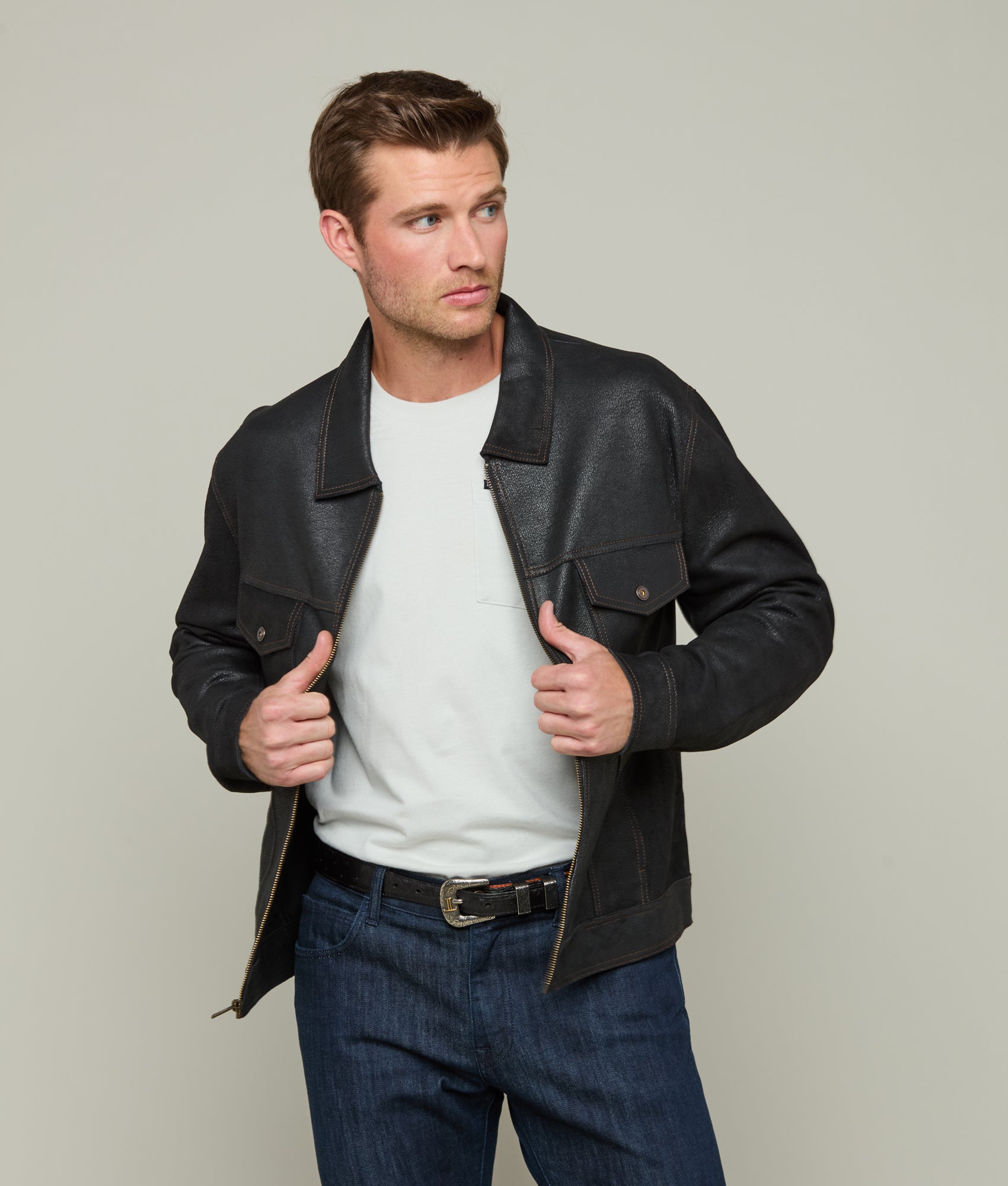Leather Trucker Jacket :: Black - Image 3