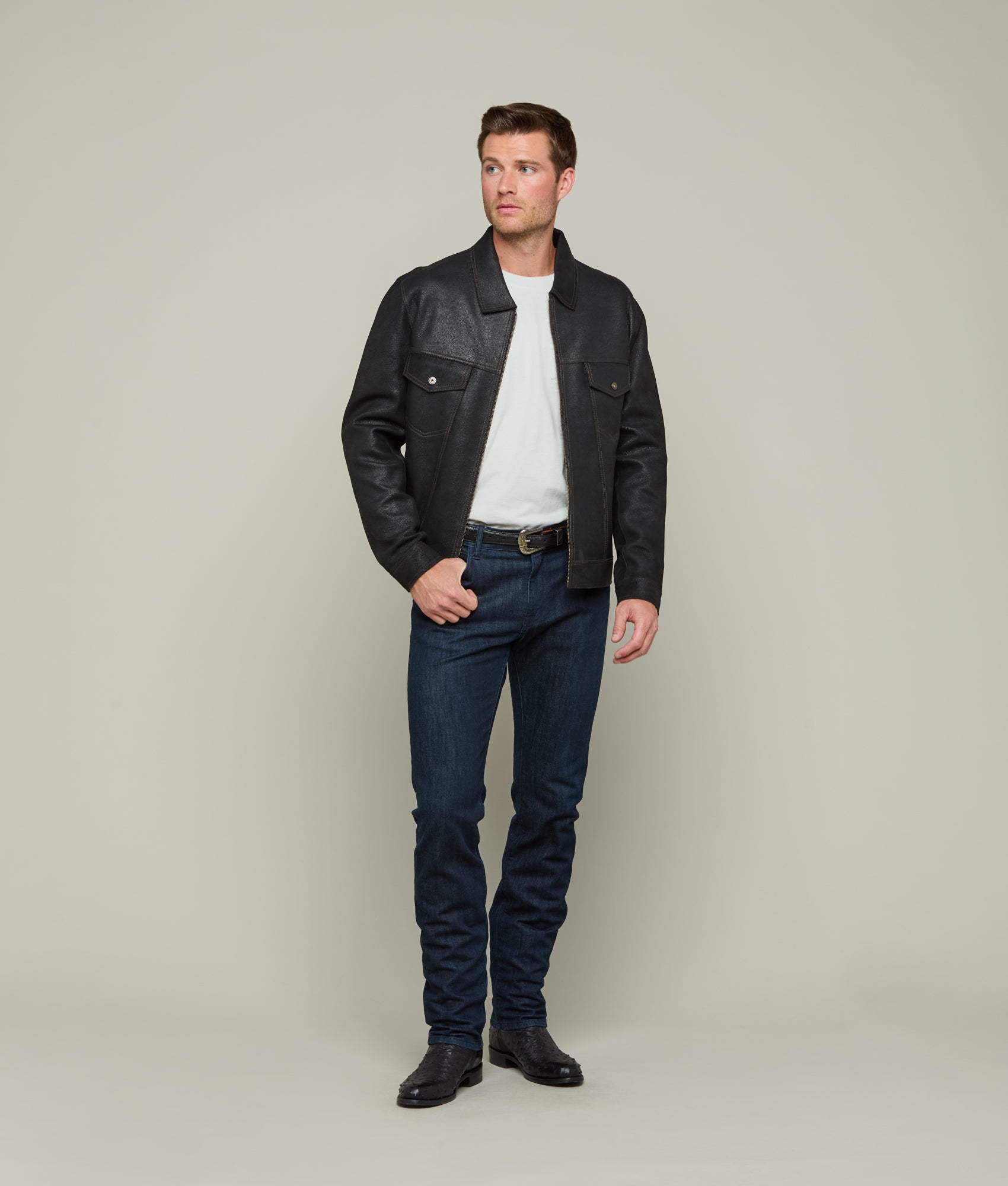 Leather Trucker Jacket :: Black - Image 6