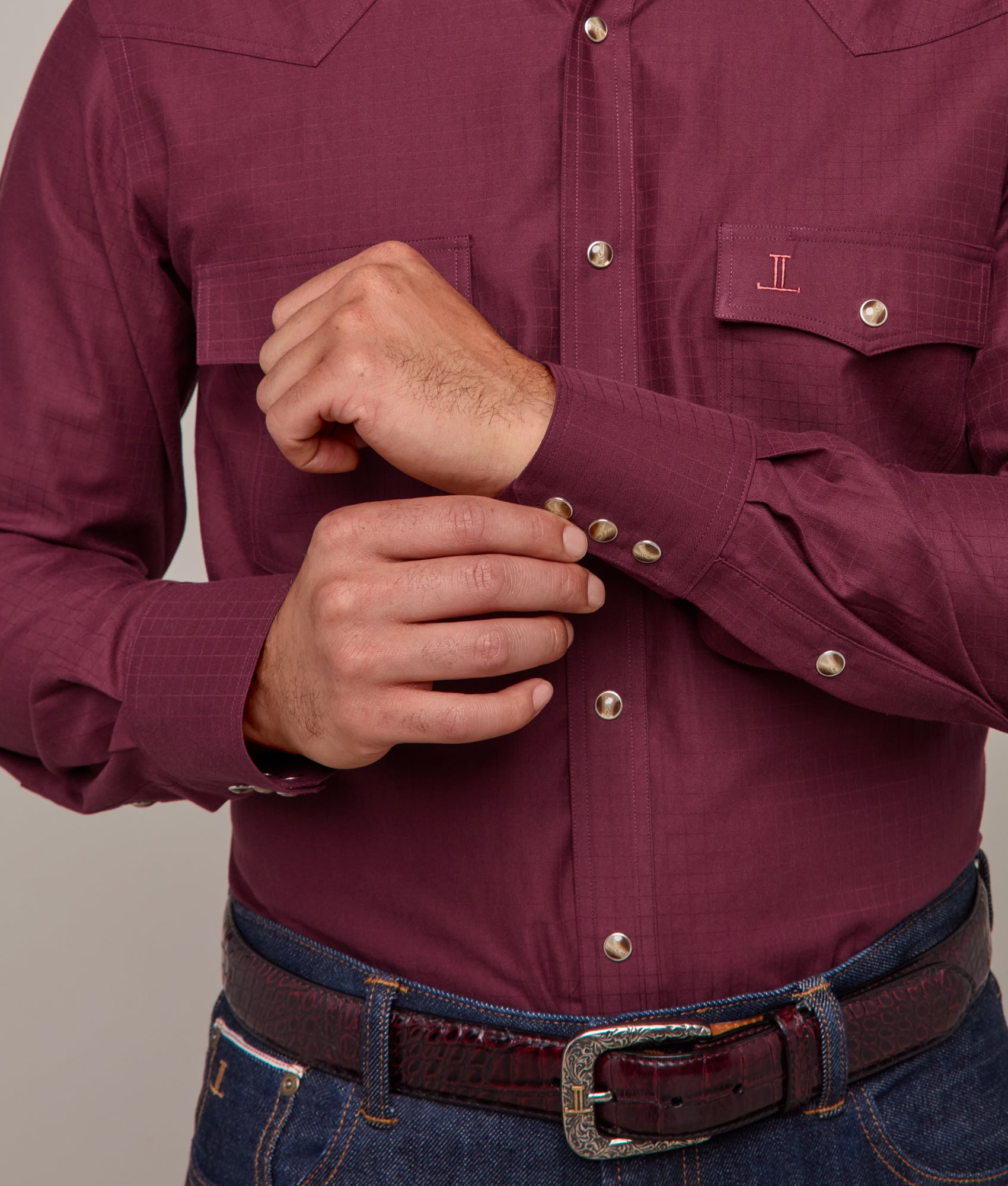 Square Dobby Shirt :: Black Cherry - Image 7