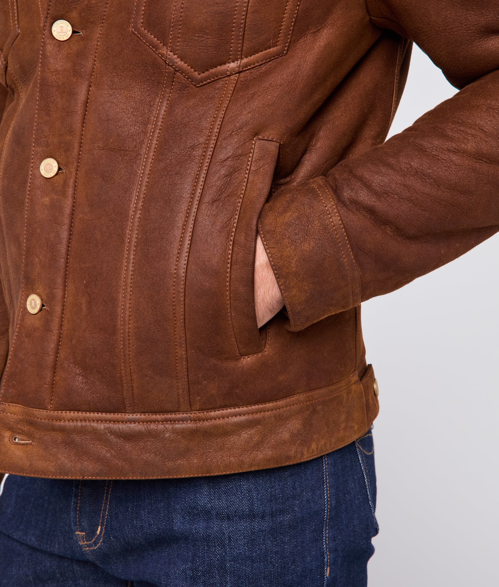 Kyle Shearling Trucker Jacket :: Cognac - Image 6