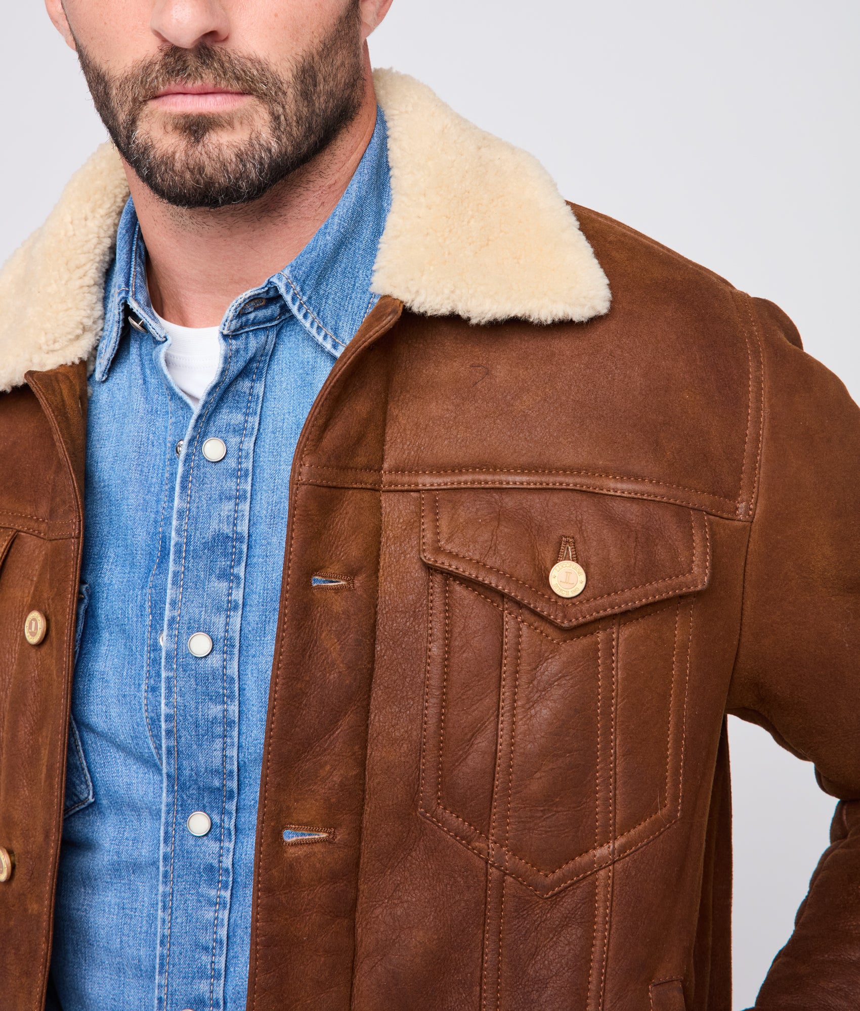 Kyle Shearling Trucker Jacket :: Cognac - Image 7