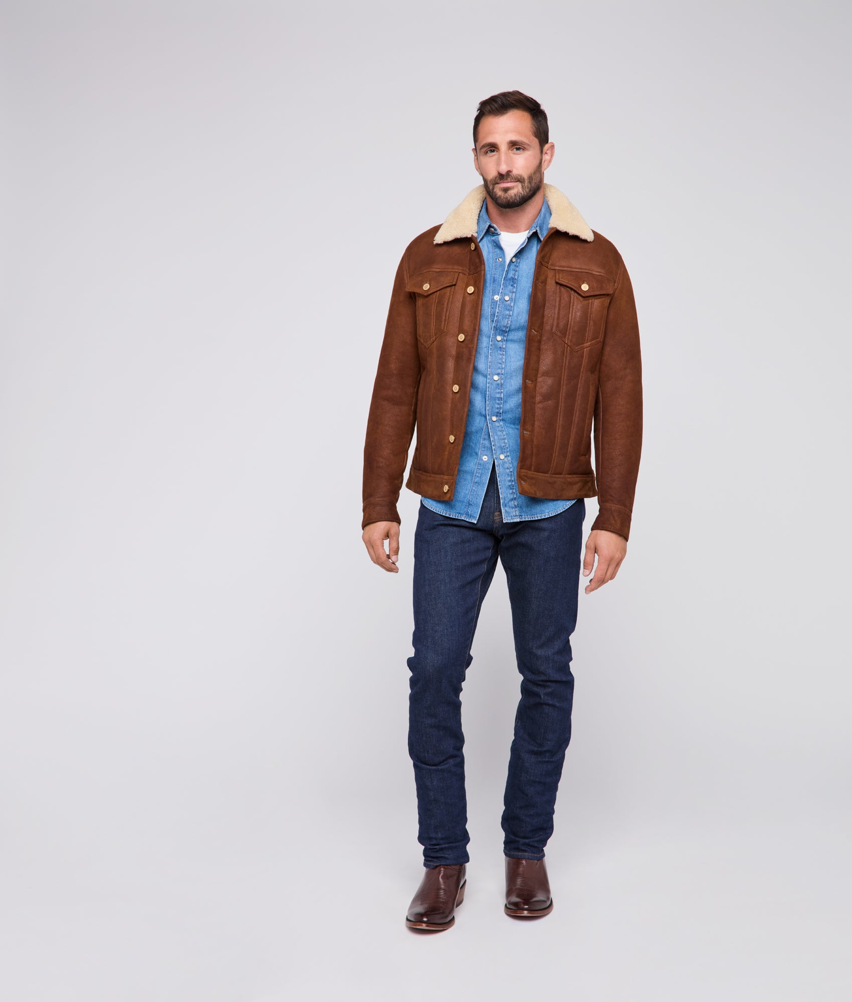 Kyle Shearling Trucker Jacket :: Cognac - Image 4