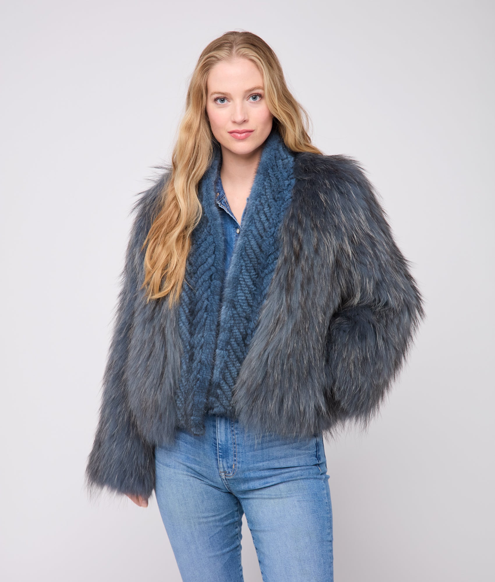 Janine Fur Jacket :: Turquoise - Image 3