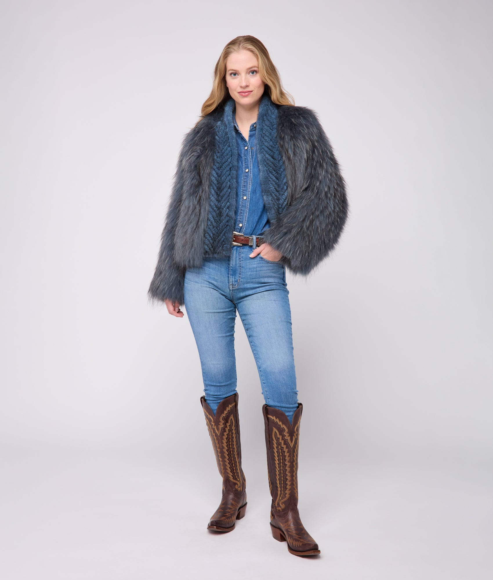 Janine Fur Jacket :: Turquoise - Image 2