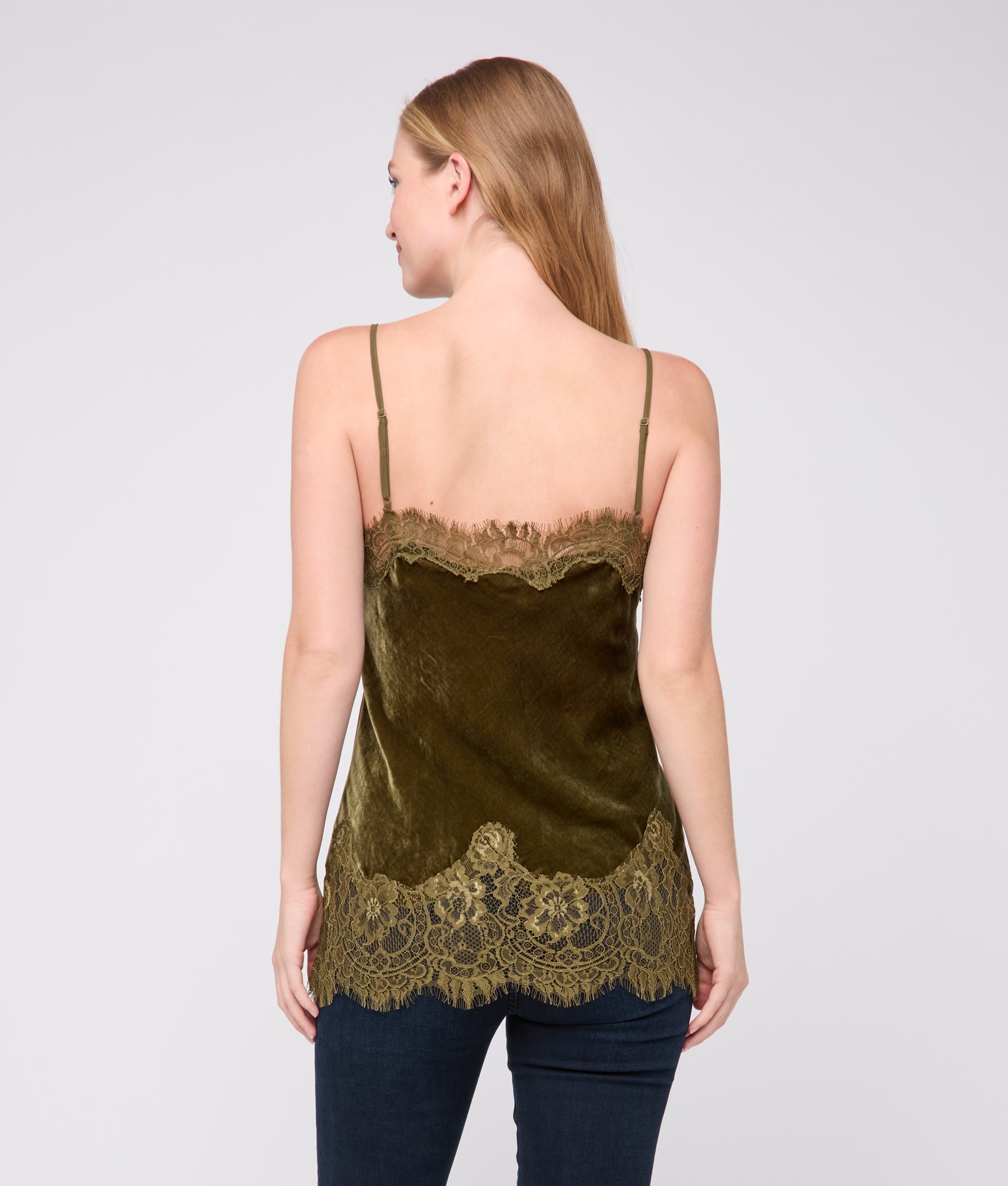 Darlene Velvet Lace Cami :: Olive - Image 4