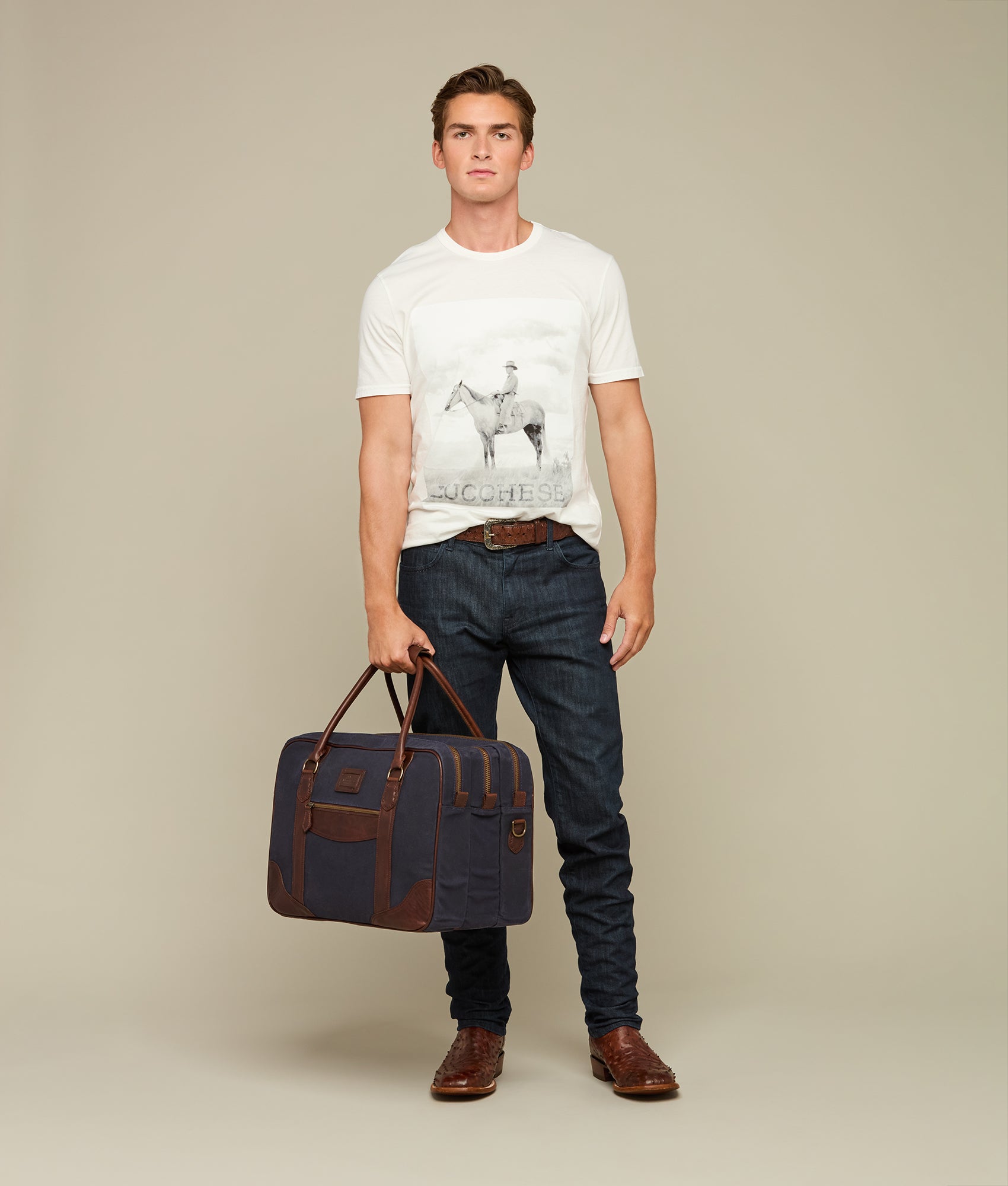 Everyday Waxed Canvas Cowboy Bag :: Navy - Image 3