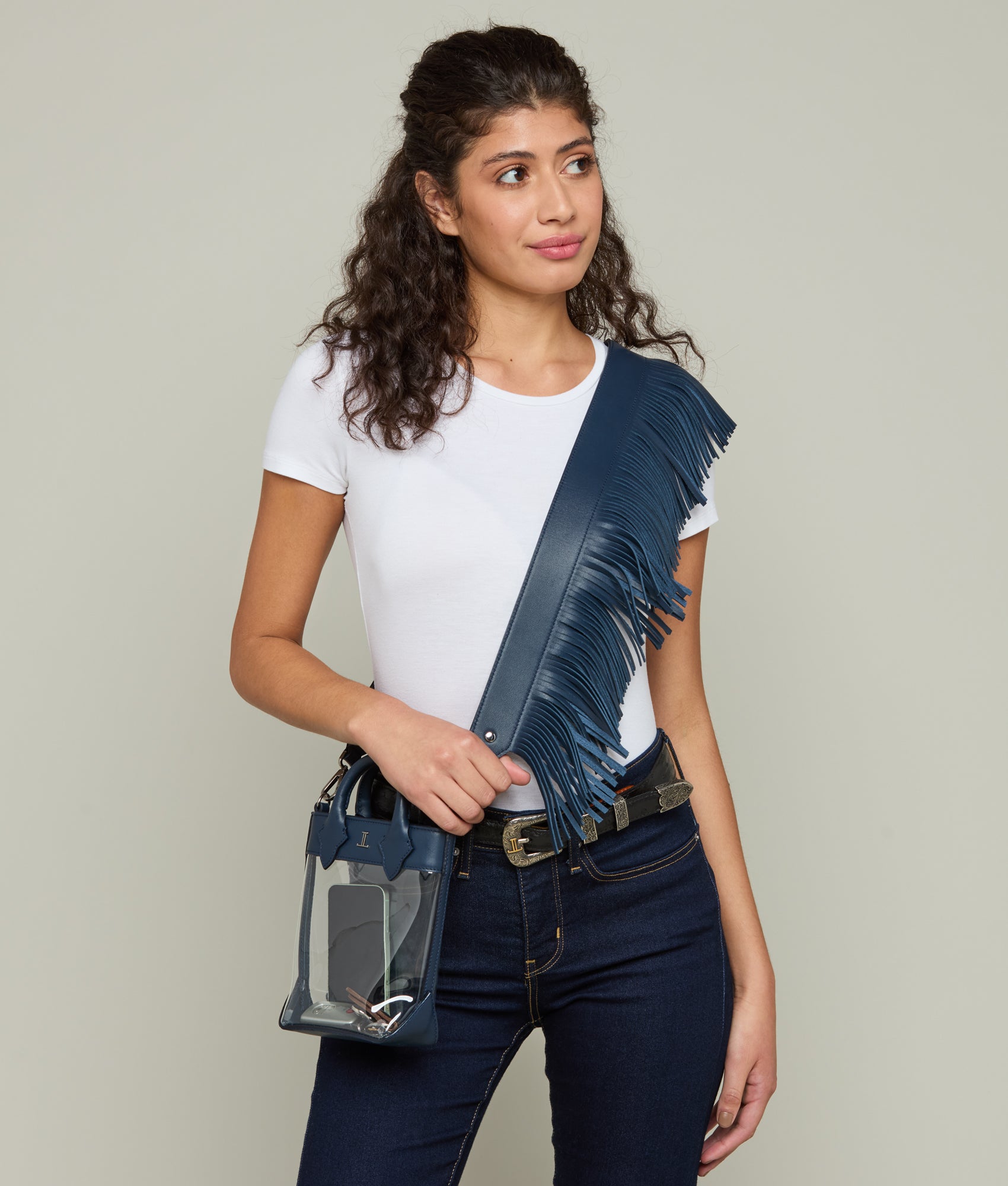 Fringe Handbag Strap :: Navy - Image 3