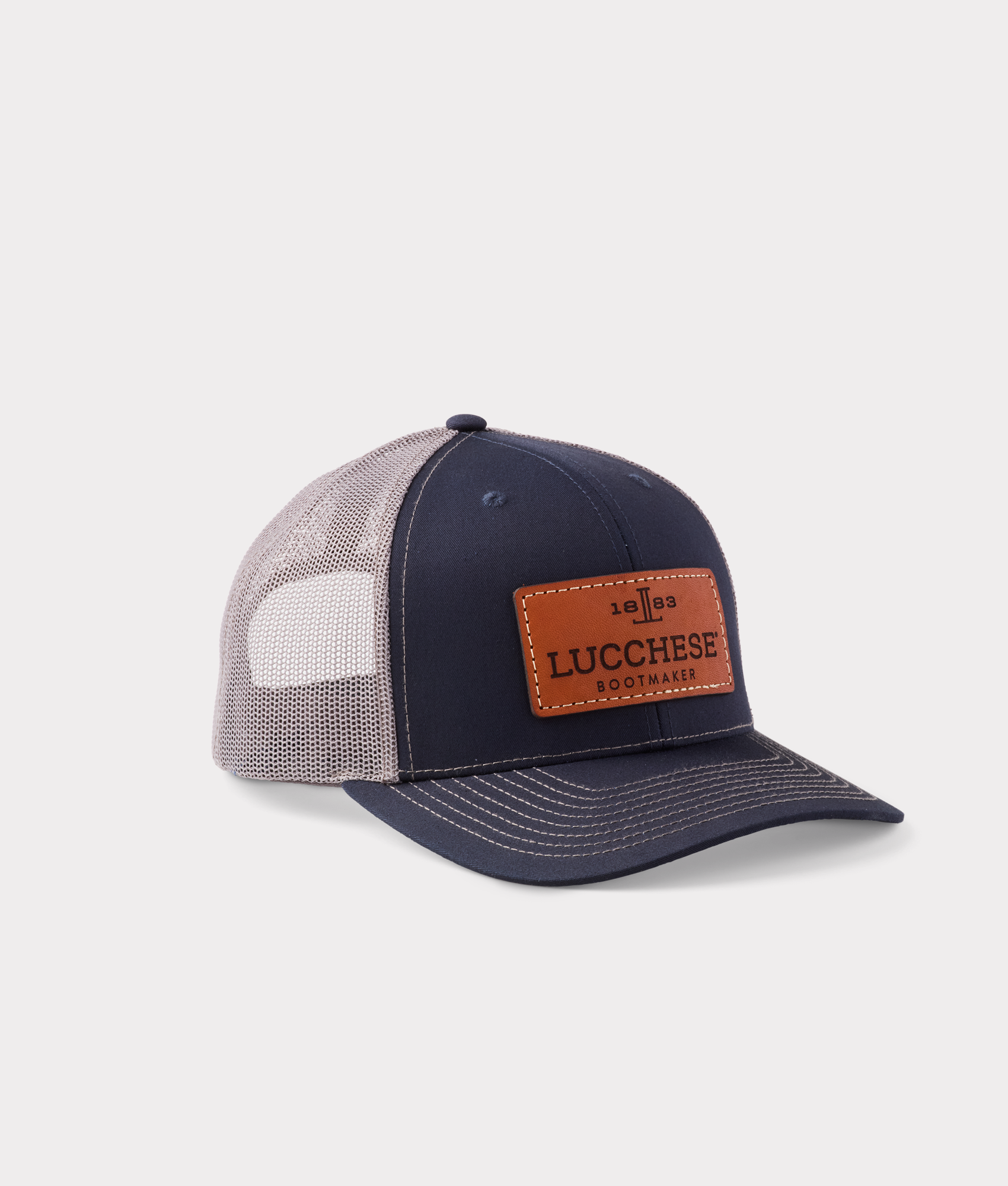 Leather Patch Cap :: Navy + Charcoal - Image 3