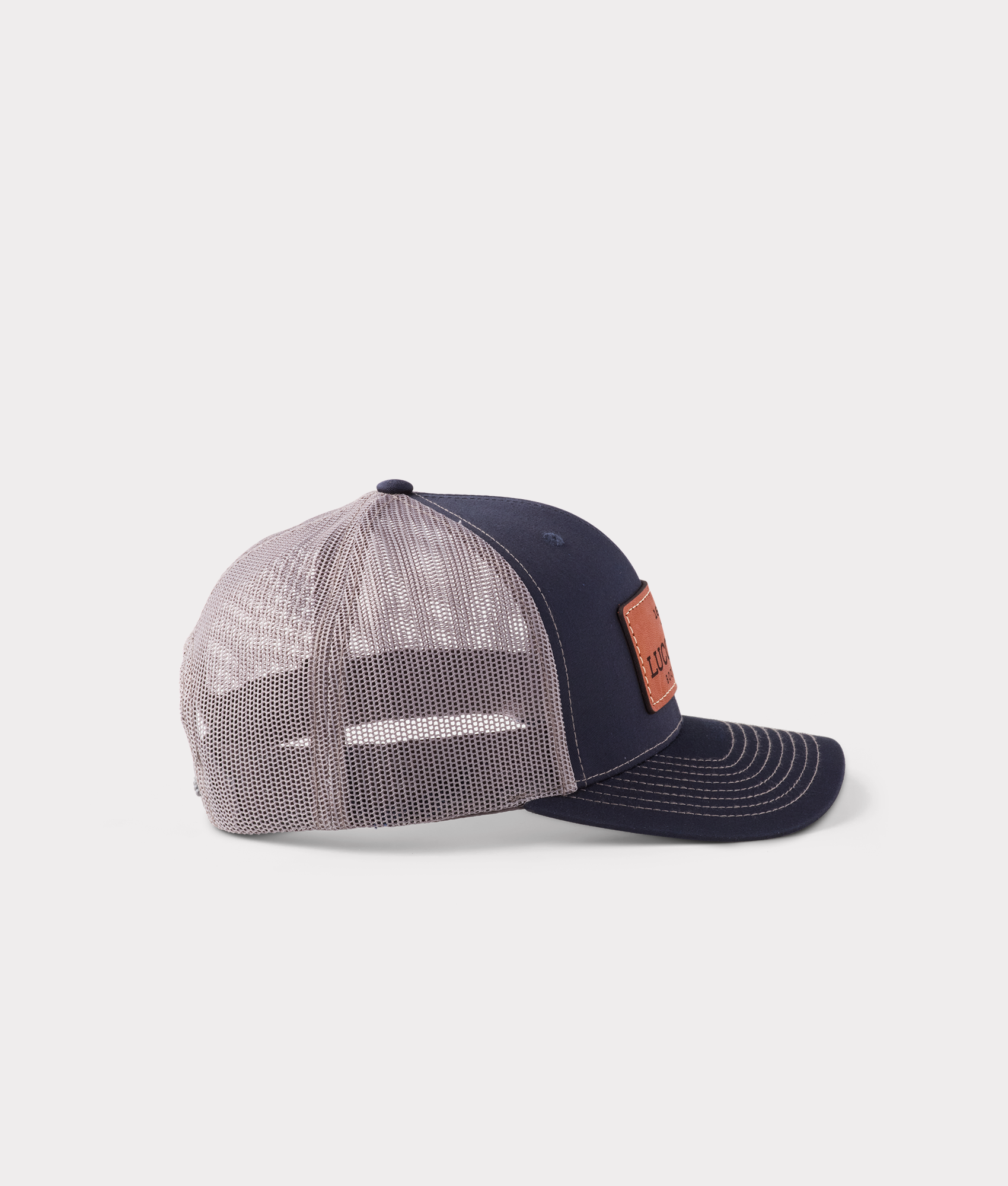 Leather Patch Cap :: Navy + Charcoal - Image 4